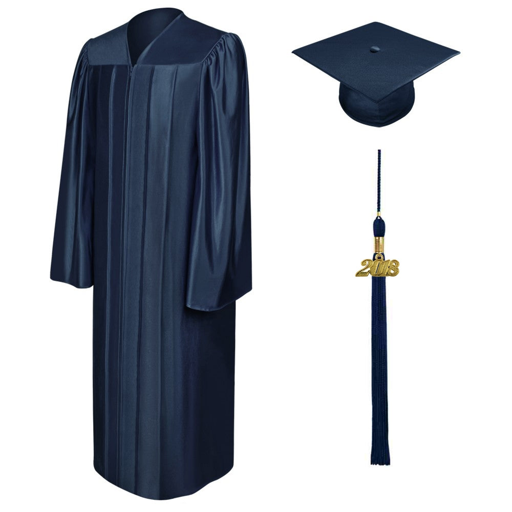 Birrete, toga y borla azul marino brillante de secundaria - Graduacion