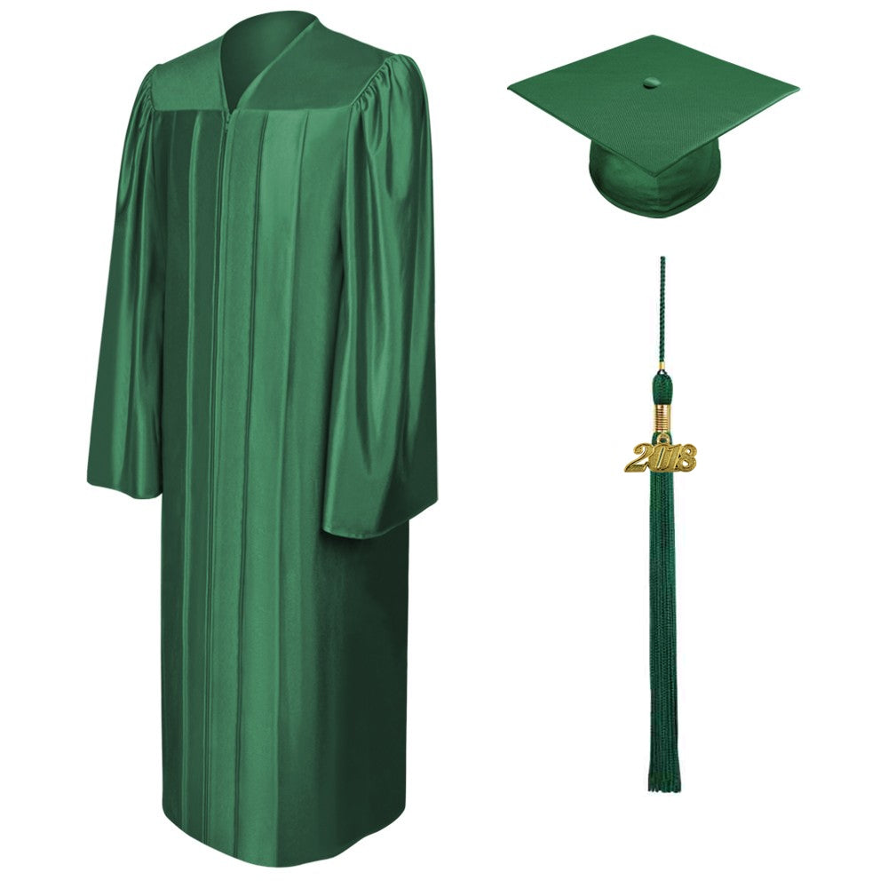 Birrete, toga y borla verde cazador brillante de licenciatura - Graduacion