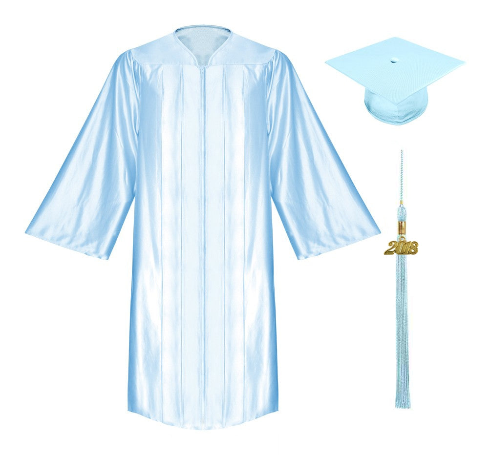 Birrete, toga y borla celeste brillante de licenciatura - Graduacion