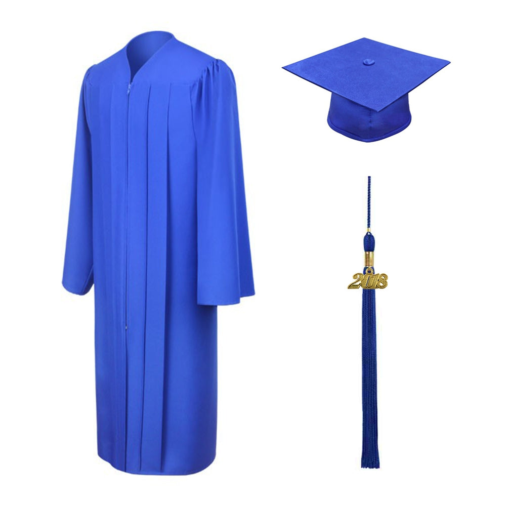 Birrete, toga y borla azul francia mate de secundaria - Graduacion