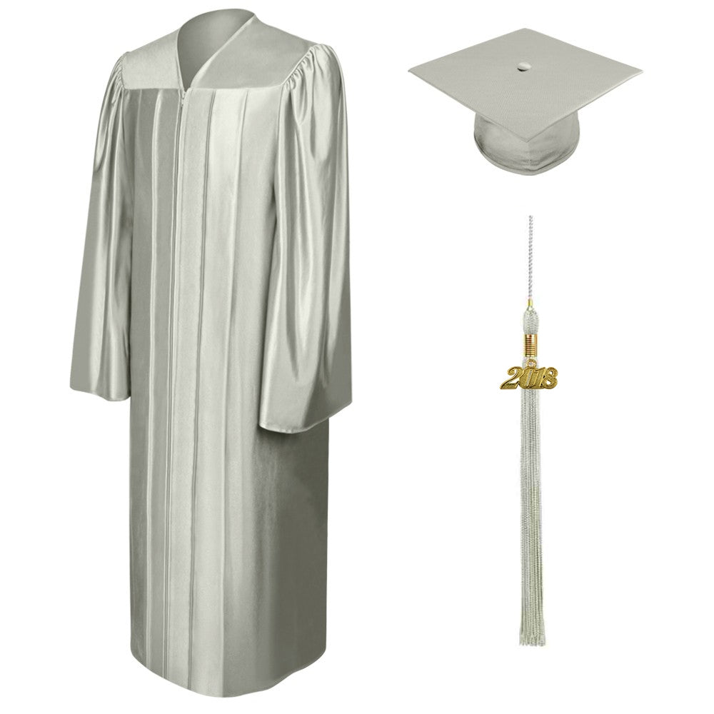 Birrete, toga y borla plateado brillante de primaria - Graduacion
