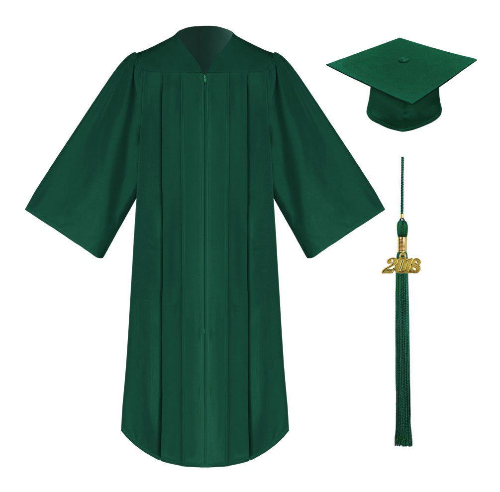 Birrete, toga y borla verde cazador mate de primaria - Graduacion