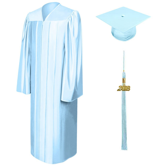 Birrete, toga y borla celeste brillante de secundaria - Graduacion