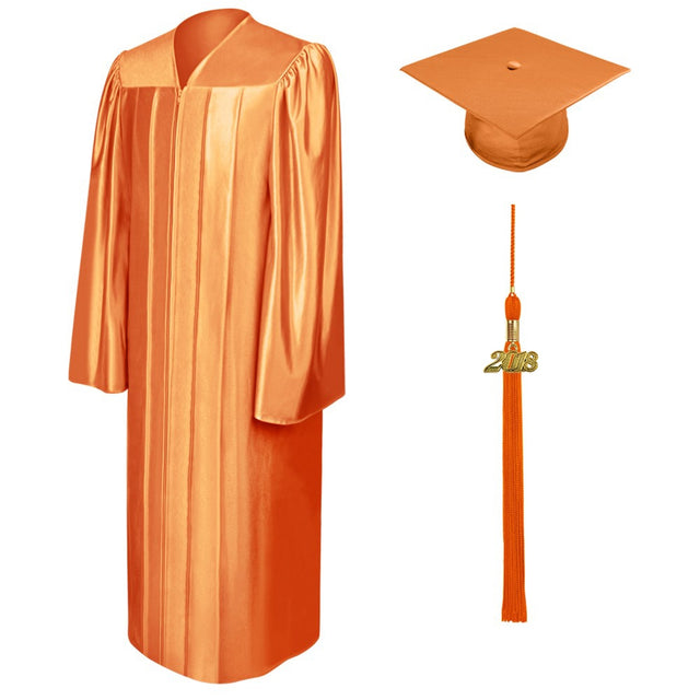 Birrete, toga y borla naranja brillante de secundaria - Graduacion
