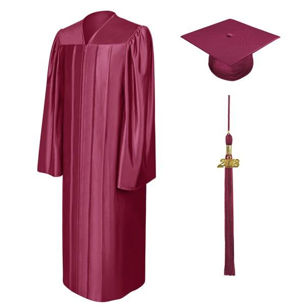 Birrete, toga y borla granate brillante de secundaria - Graduacion