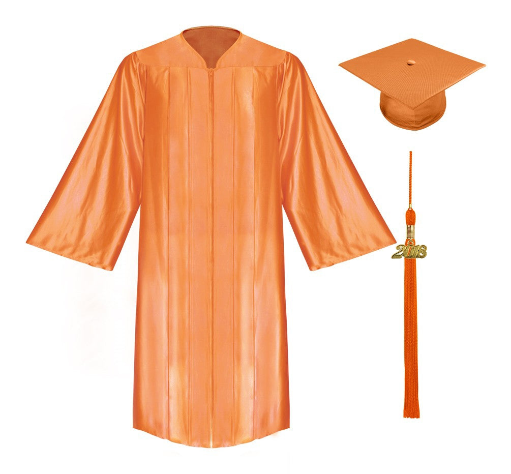 Birrete, toga y borla naranja brillante de primaria - Graduacion