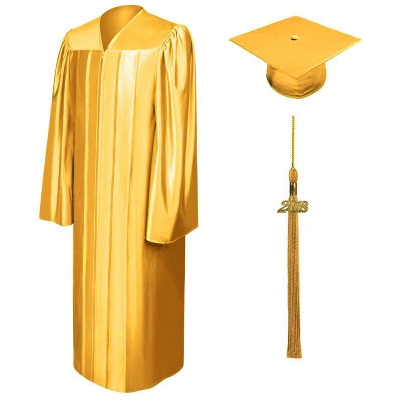 Birrete, toga y borla oro antiguo brillante de primaria - Graduacion